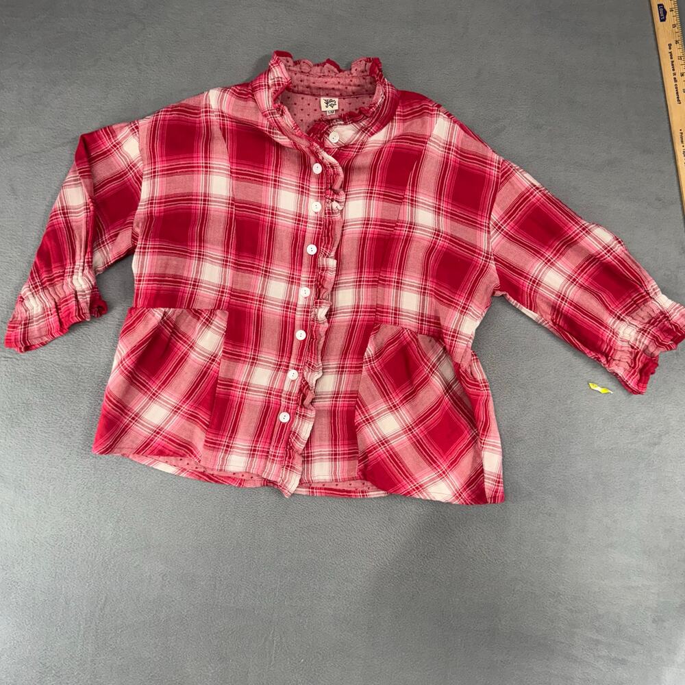 Anthropologie Ivy Jane Pink Plaid Flannel Long Sleeve Button Up Valentine SMALL